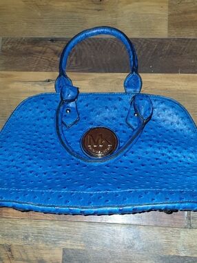 Michael Kors Blue Ostrich-Embossed Leather Satchel Royal Blue